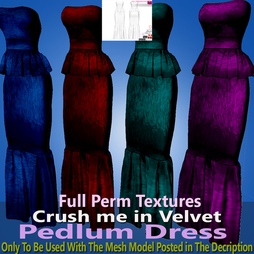 Peplum Long Dress Textures Crushed Velvet