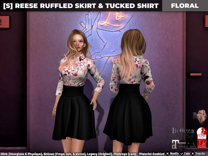 [S] Reese Ruffled Skirt & Tucked Shirt Floral