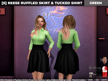 [S] Reese Ruffled Skirt & Tucked Shirt Green