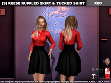 [S] Reese Ruffled Skirt & Tucked Shirt Red