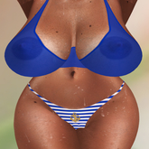 So CUTE! BLUE Nautical Stripe Crop Tank & Bikini Bom & Omega Applier Set (Boxed)