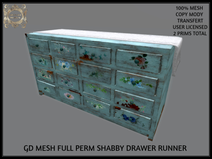 GD MESH FULL PERM SHABBY DRAWER RUNNER