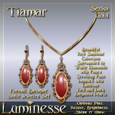 TIAMAR Senka Necklace & Earrings Set OP - Red Sunstone White Diamond Red Pearl Gold