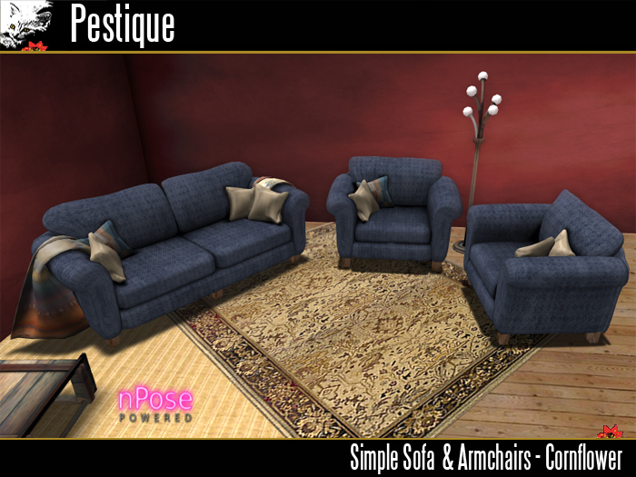 Simple Sofa & Armchairs - Cornflower