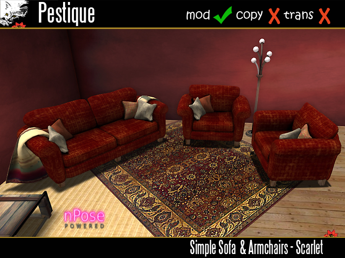 Simple Sofa & Armchairs - Scarlet