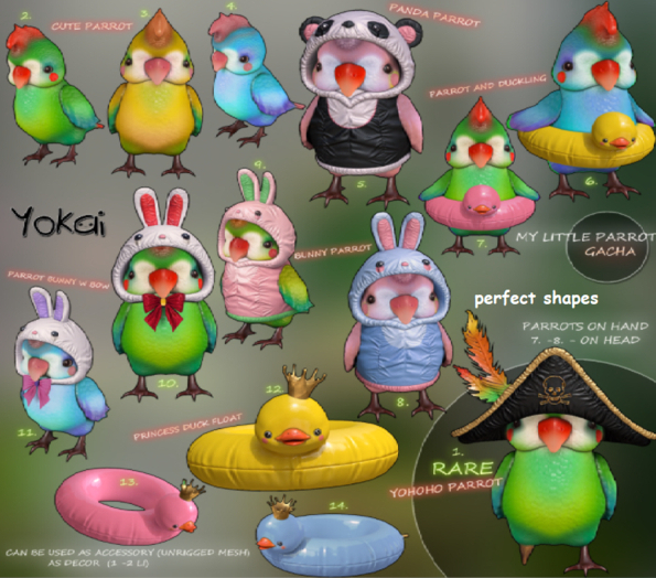 10.YOKAI - My Little Parrot  - Parrot Bunny w Bow (green\red)