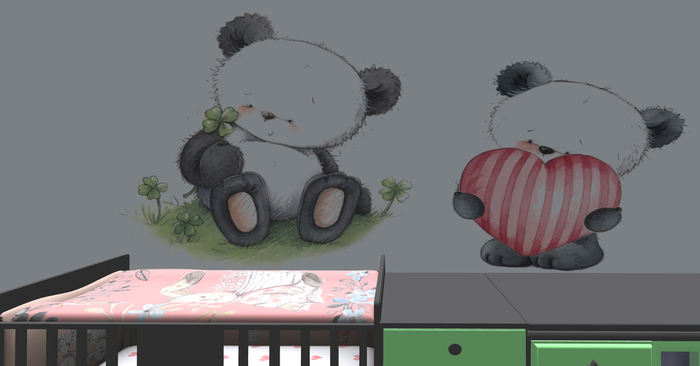 Cute panda - wall sticker / decal , mural < baby > part 2