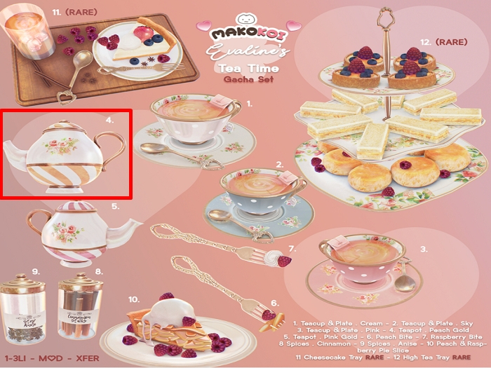Makokoi . Evaline's Tea Time. 4. Teapot . Peach Gold