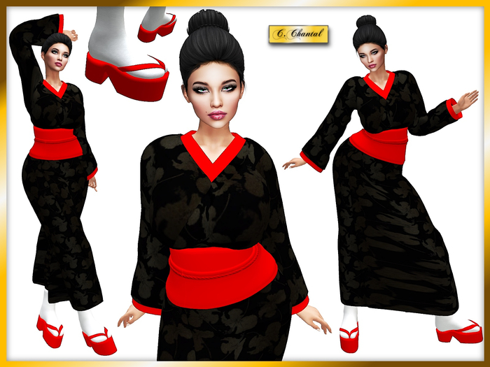 C.CHANTAL Black Japanese Geisha Kimono Outfit [MAITREYA]