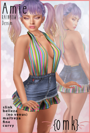 {omk} Amie Rainbow Denim Mini