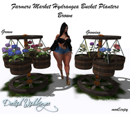 Farmers Market Barrels Planter (brown) Hydrangeas