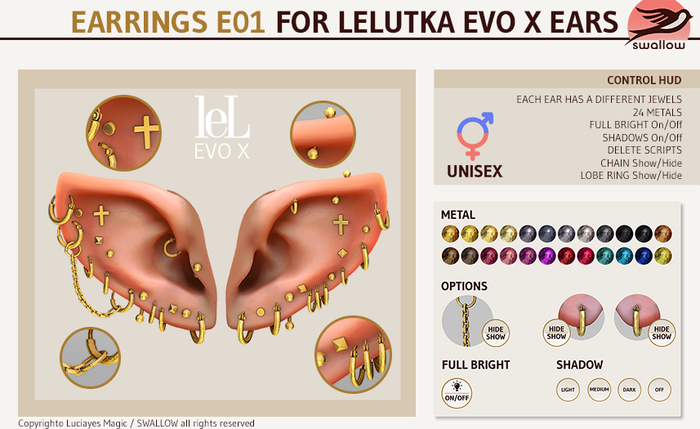 ^^Swallow^^ Earrings E01 for lel Evo X Elf Ears