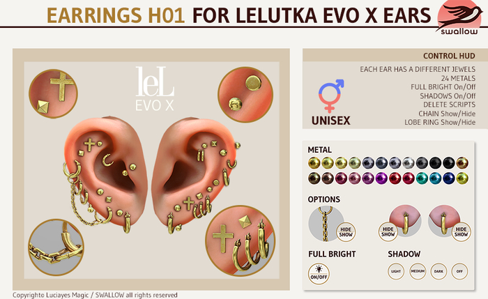 ^^Swallow^^ Earrings H01 for lel Evo X Human Ears