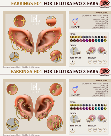 ^^Swallow^^ Earrings H01/E01 for lel Evo X Ears