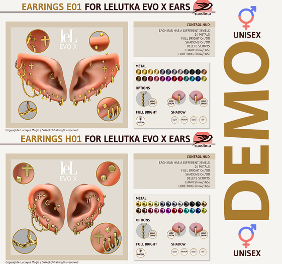 DEMO ^^Swallow^^ Earrings H01/E01 for lel Evo X Ears
