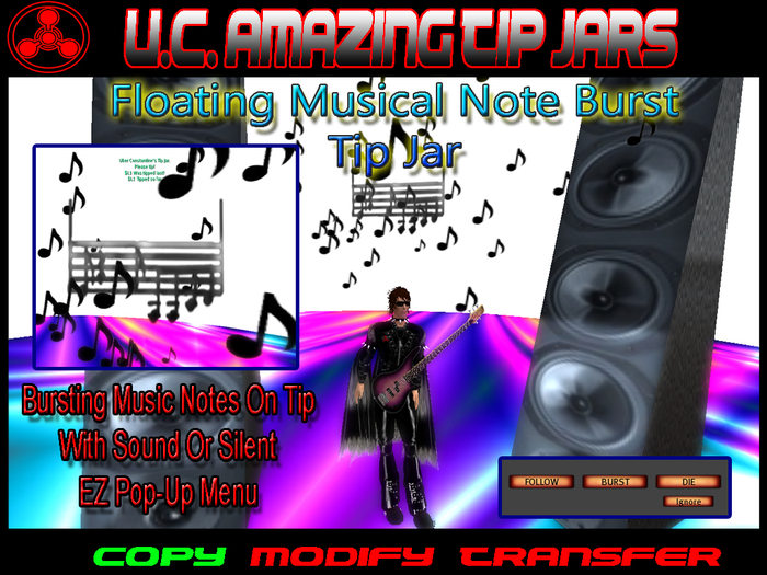 Marvelous Following Floating Bursting Musical Notes Tip Jar w/ Optional Sound