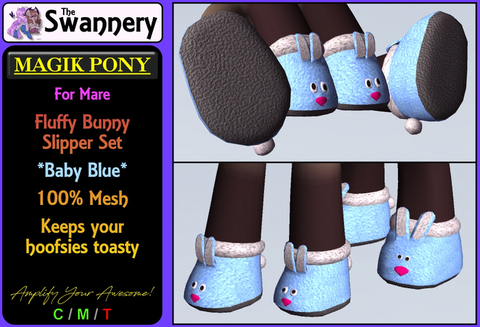 Magik Pony (Mare) Fluffy Slippers - Pale Blue