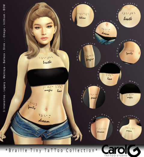[CAROL G] Tattoo: Braille Tiny TaTToo Collection - 10 Tattoos