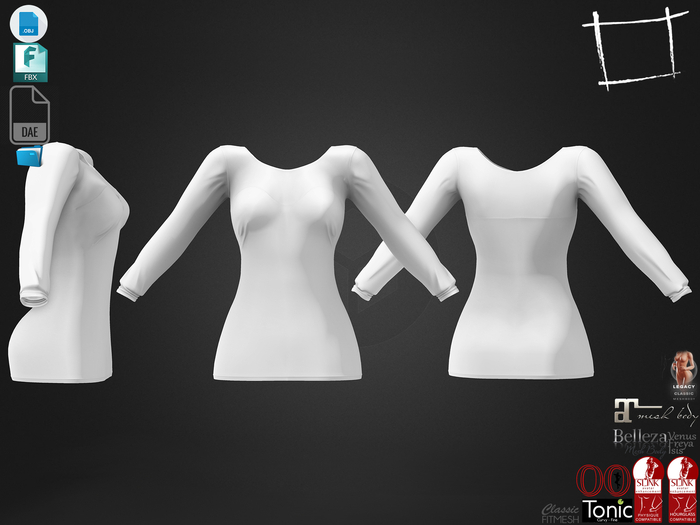 Dae Obj FBX For Women's Long Sleeve Mini Dress Slink, Maitreya, Belleza, Tonic, Legacy,