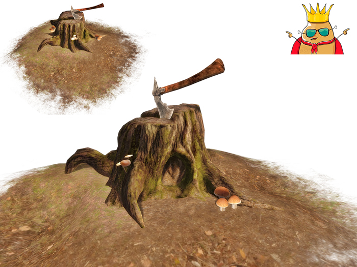 Meshed Potato - Tree Stump & Axe - Full Perm Mesh