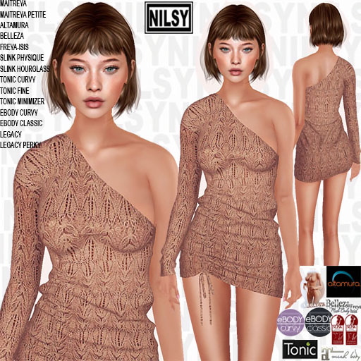 ASYMETRIC SHOULDER KNIT DRESS,MESH BODY