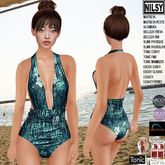 DEEP V NECK TROPICAL SWIMSUIT,MESH BODY