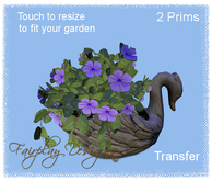 ~R~Purple Imatients Cradled in Garden Swan