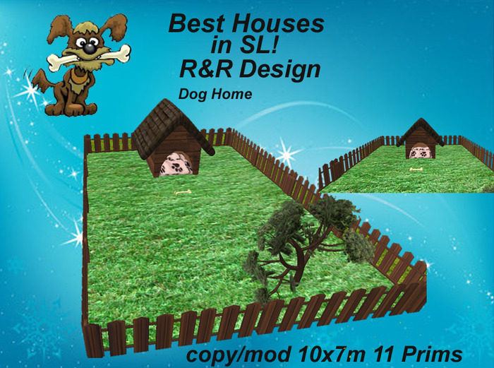 Dog House redwood with a lot of equipment, sculpted, animated, low prim 