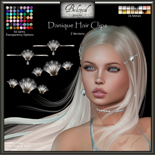 Beloved Jewelry : Danique Shell Hair Clip Set (Texture Change) Silver, Gold, Hair Pins, Shells, Diamond, Amethyst
