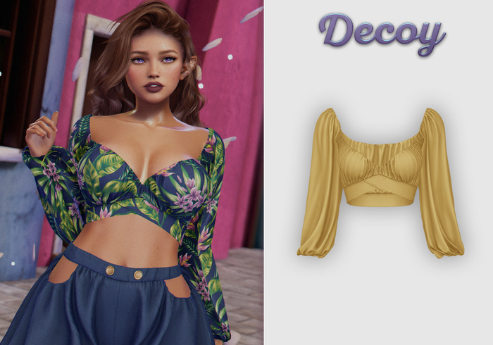 Decoy - Maggie Crop Top: Yellow  - Maitreya Lara + Petite, Meshbody Legacy, Belleza Freya, Inithium Kupra