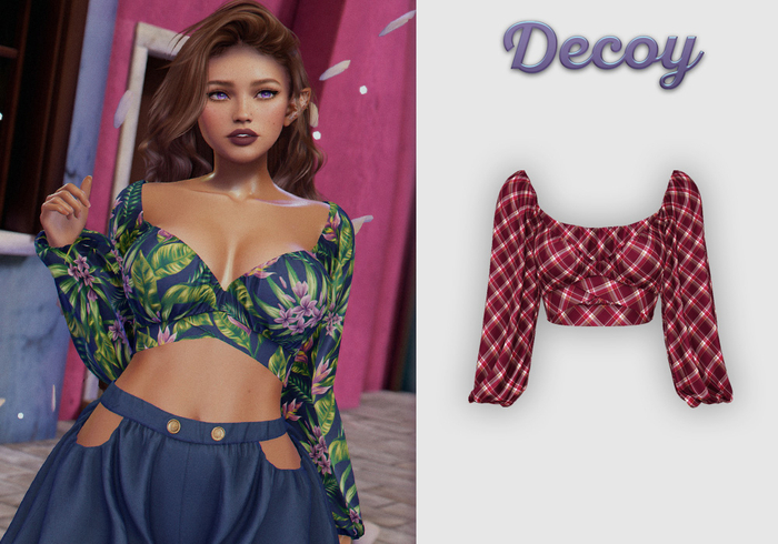 Decoy - Maggie Crop Top: Plaid Cherry  - Maitreya Lara + Petite, Meshbody Legacy, Belleza Freya, Inithium Kupra