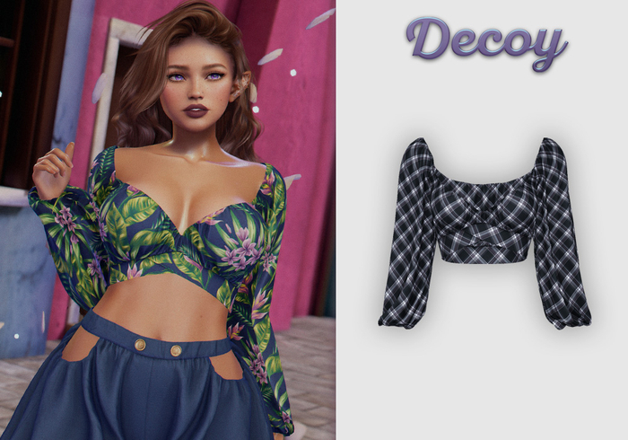 Decoy - Maggie Crop Top: Plaid Black  - Maitreya Lara + Petite, Meshbody Legacy, Belleza Freya, Inithium Kupra