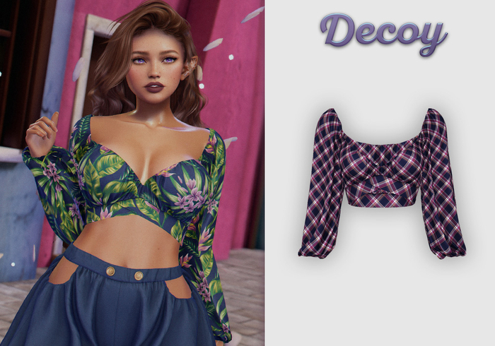 Decoy - Maggie Crop Top: Plaid Berry  - Maitreya Lara + Petite, Meshbody Legacy, Belleza Freya, Inithium Kupra