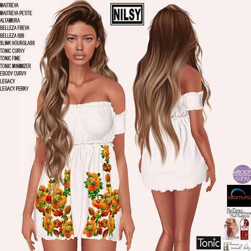 EMBROIDERED OFFSHOULDER DRESS,MESH BODY