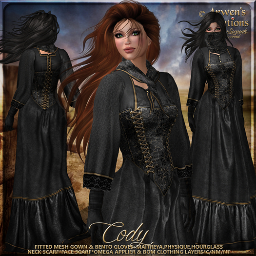{AS} Cody Fitted Mesh Dress & Gloves: Black; Western, Pioneer, Prairie, Ranch, Tombstone; Maitreya, Hourglass, Physique