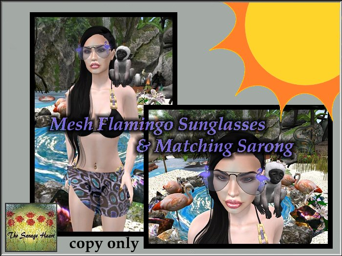 MESH Diamond Flamingo Sunglasses & Matching Sarong Blue SET 2