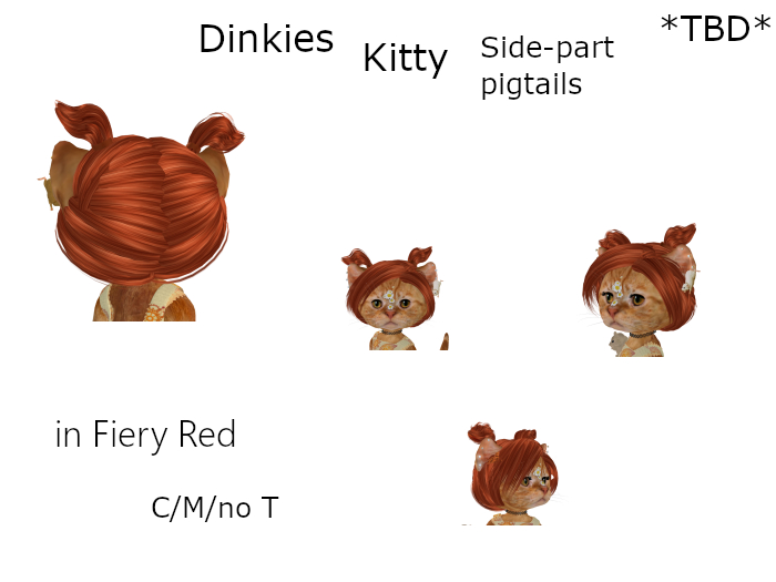 *TBD*Dinkie Kitty side-part pigtails -Fiery Red
