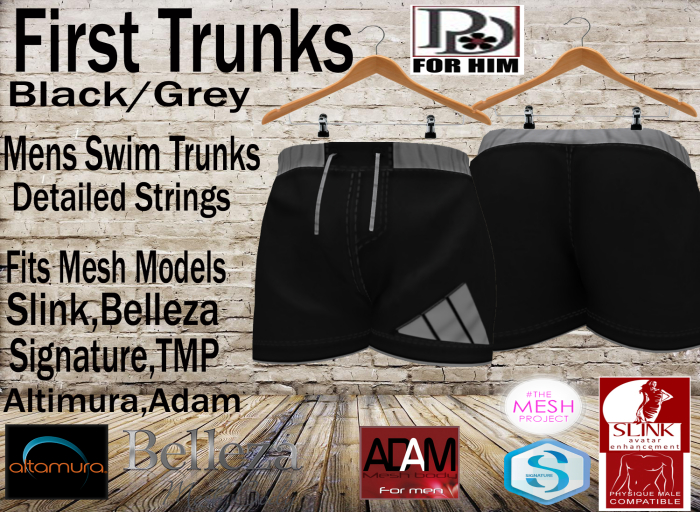 !PD-Mens First Swim Trunks-BlackGrey