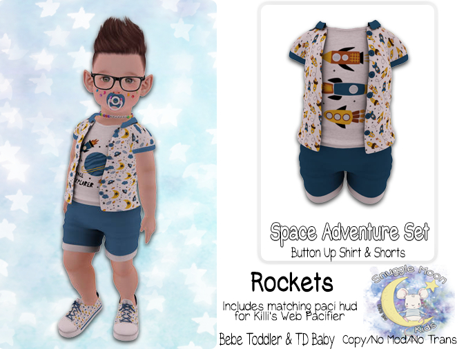 {SMK} Space Adventure Button Up Set | Rockets 