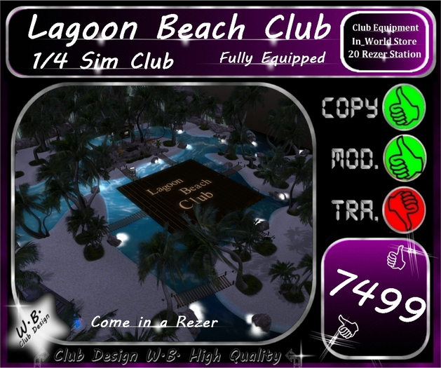 * New * Lagoon Beach Club * 1/4 Sim * Fully Equipped *
