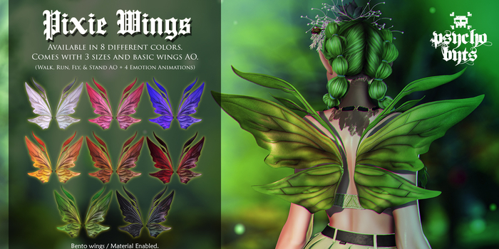 .{PSYCHO:Byts}. Pixie Bento Wings - Green