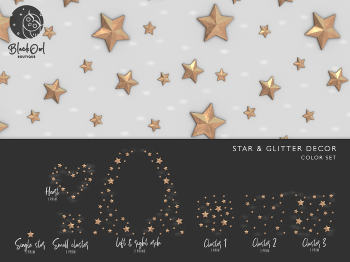 Black Owl - Stars Wall Decor Pack - Deep Peach