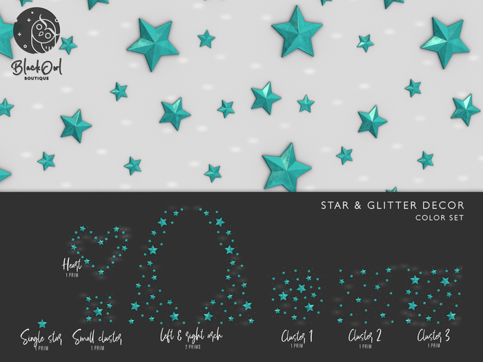 Black Owl - Stars Wall Decor Pack - Turquoise