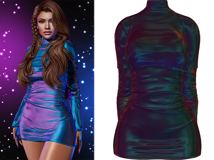 Monica Long Sleeve Layered Dress [Holo Oilspill] - Maitreya (+Petite) • Legacy • Freya