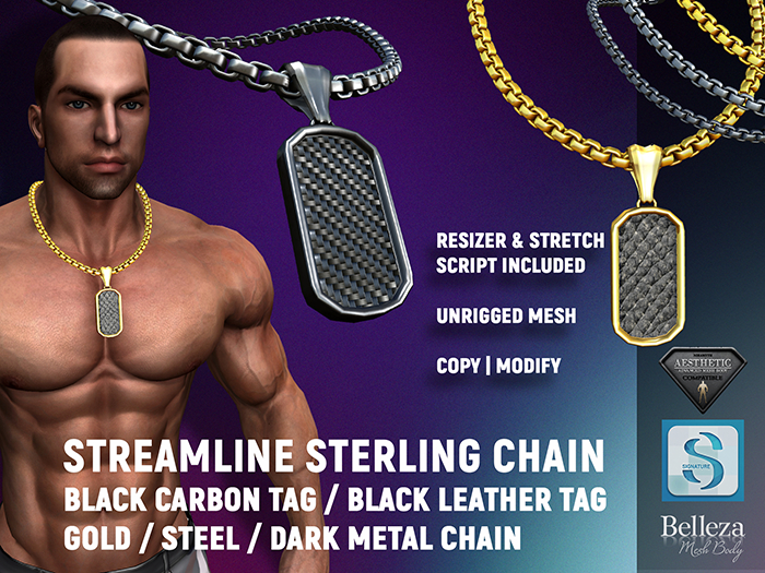 [7/11] Streamline Sterling Chain With Leather Carbon Tag