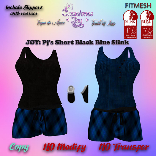 JOY: SLINK PJ'S SHORT BLACK BLUE