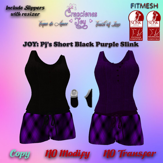 JOY: SLINK PJ'S SHORT BLACK PURPLE