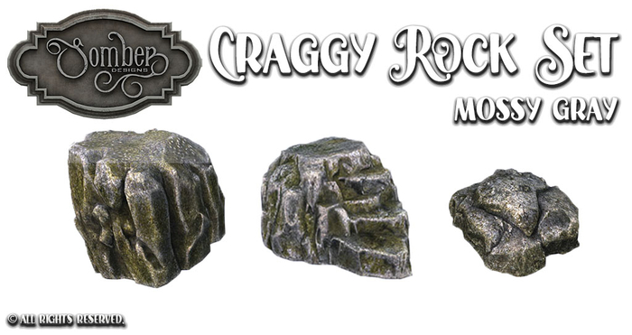!PANDEMONIUM [Mesh] Gray Mossy Craggy Rock Set