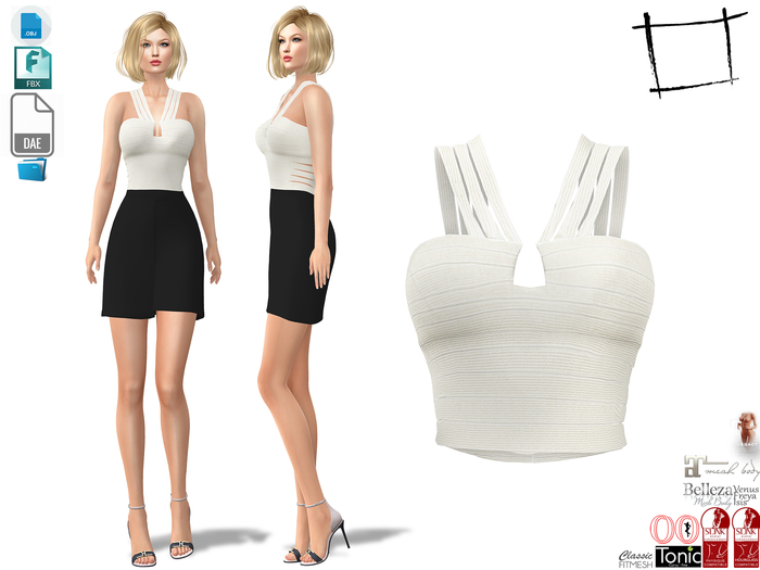 Dae Obj FBX For 3 Straps Crop Top Slink, Maitreya, Belleza, Tonic, Legacy, Ocacin Stadnard