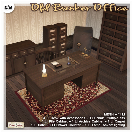 [V/W] Old Banker Office - Complete Set of desk with accessories, safe, cabinets - Vintage mesh furniture